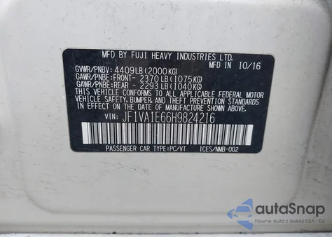 2017 Subaru Wrx Premium from USA, damaged, VIN JF1VA1E66H9824216